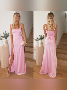 Show Me Your MuMu Lana Light Pink Luxe Satin Maxi Dress M Wedding Party Formal